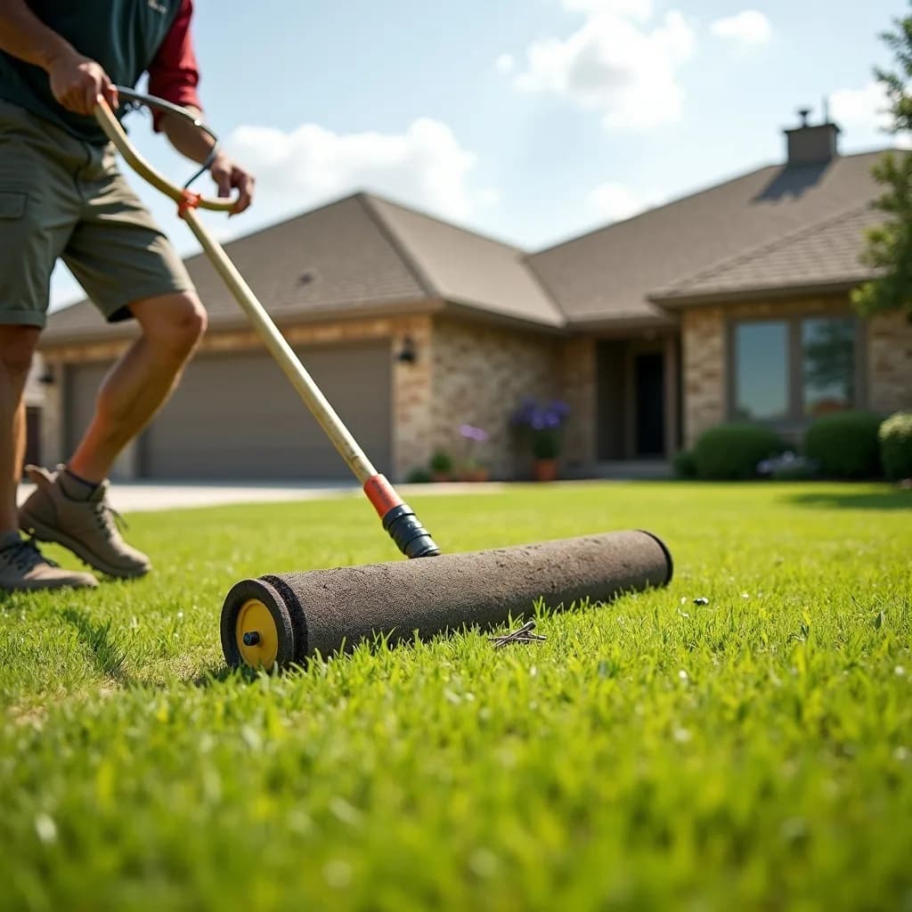 A magnetic sweeper picking stray nails out of the lawn