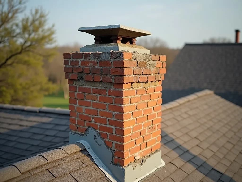 Crumbling chimney crown open to the flue