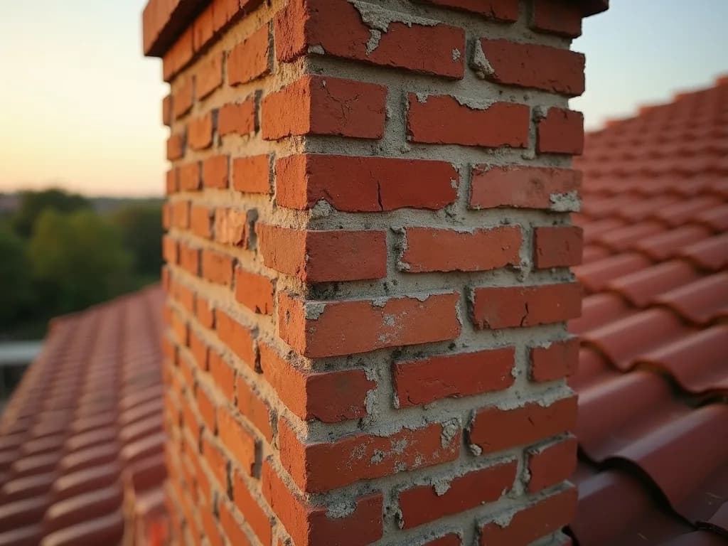 Weathered chimney with mortar joints washed out