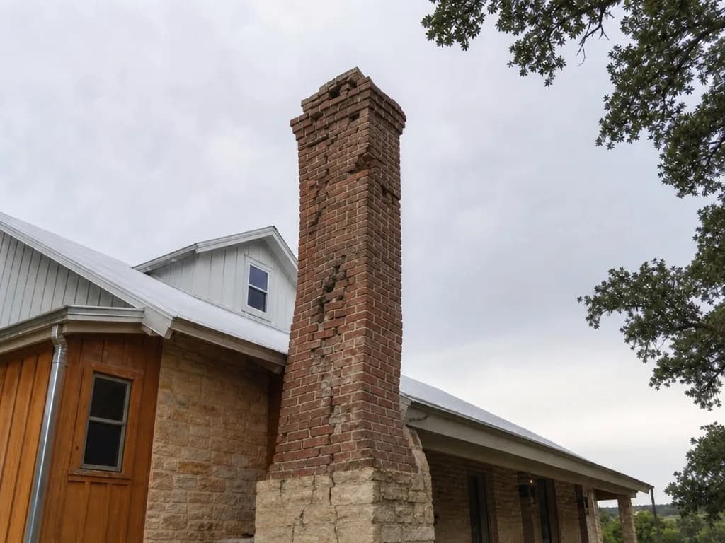Leaning chimney on an old farmhouse